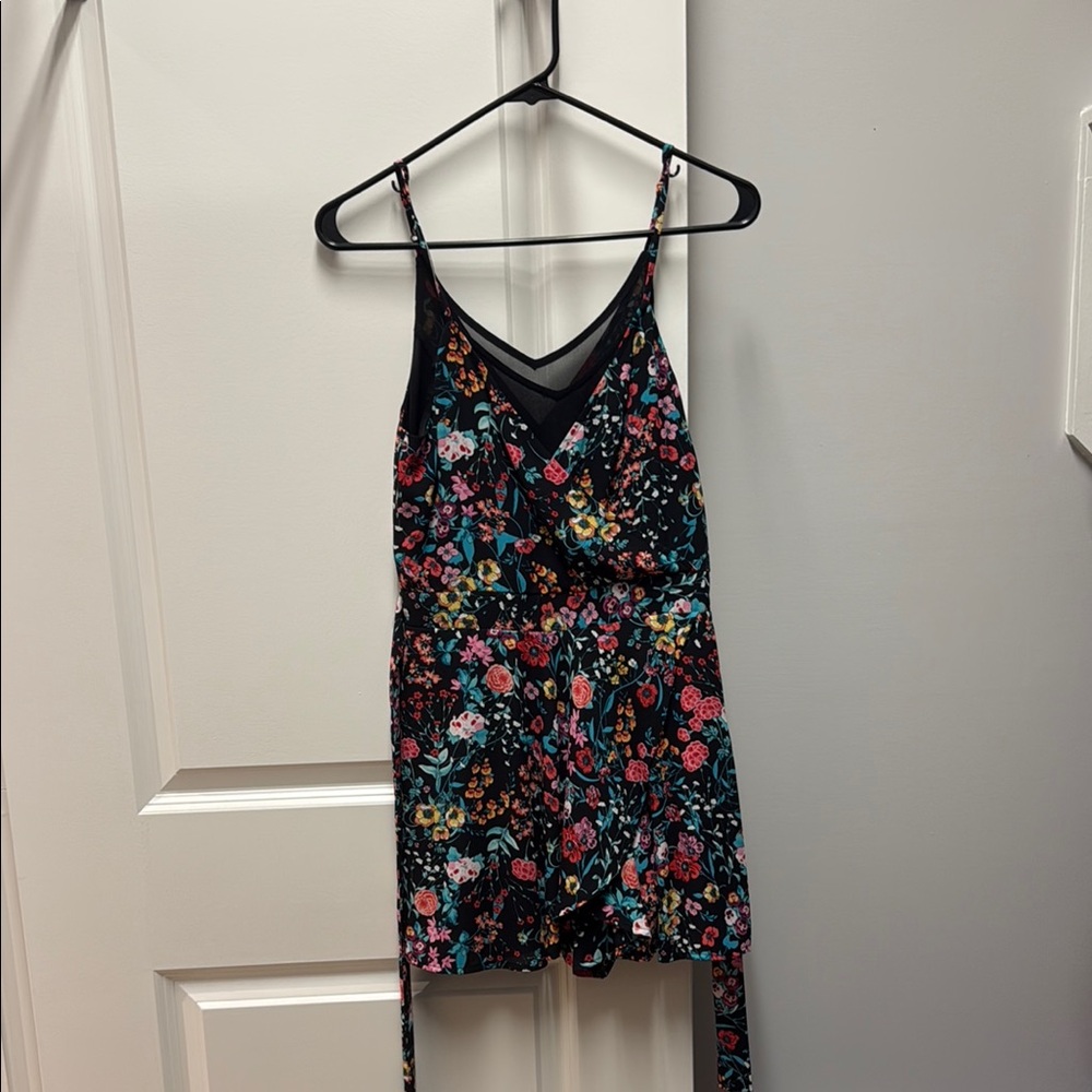 Floral Black Romper with Spaghetti Straps